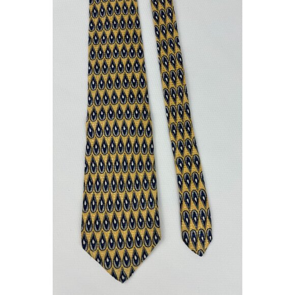 RBM Collection Mens Necktie Yellow and Blue Teardrop Design 100% Silk USA 4 in - Picture 3 of 7